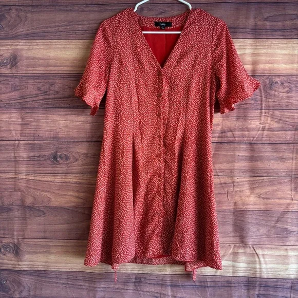 Lulus Castana Rust Red Print Button-Up Dress - Picture 2 of 10